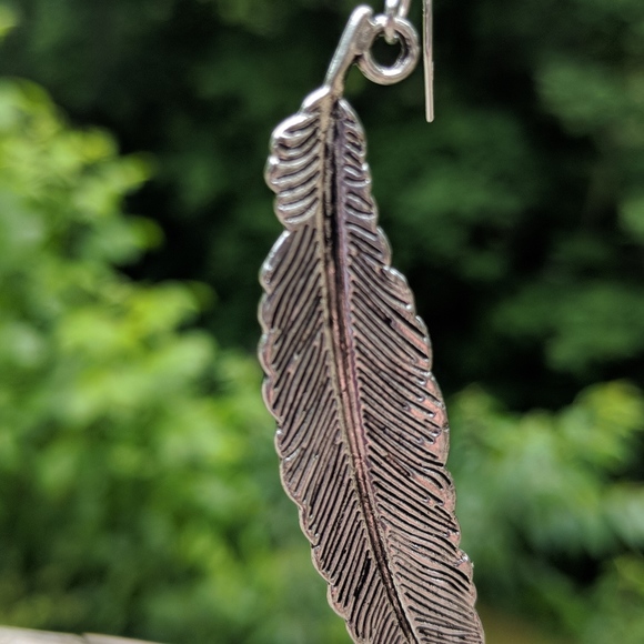 Feather Earrings Set in Sterling Silver Ear Wires - Picture 5 of 6